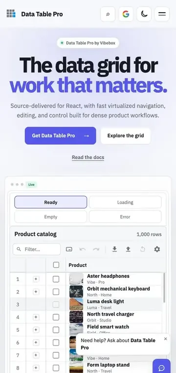 Data Table Pro on a phone