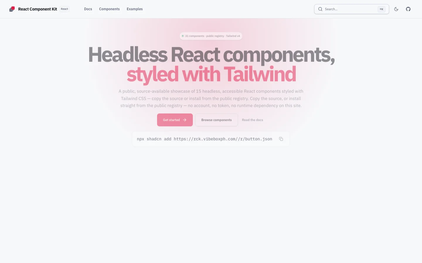 React Component Kit on a desktop browser
