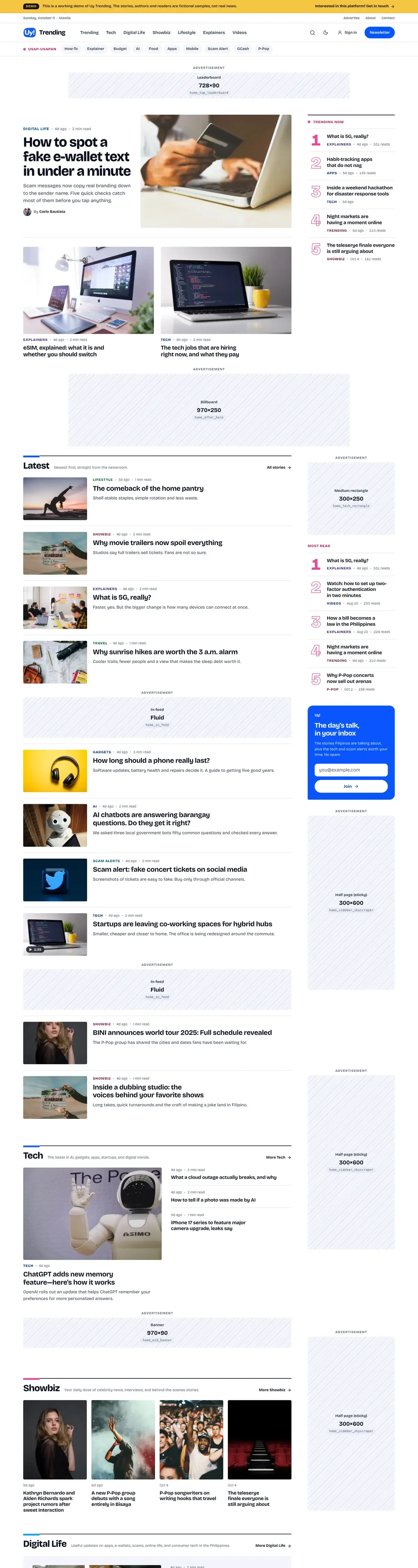 Uy Trending, the full page
